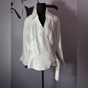 Coldwater Creek Textured Cream Wrap Blouse. PTP 19